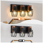 Arkez 18" Industrial 3-Light Wall Sconce - Vintage Wood & Black Cage