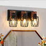Arkez 18" Industrial 3-Light Wall Sconce - Vintage Wood & Black Cage