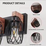 Arkez 18" Industrial 3-Light Wall Sconce - Vintage Wood & Black Cage