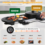 Arkez 2200W 2-in-1 Electric Hot Pot & BBQ Grill – 5-Gear Dual Control